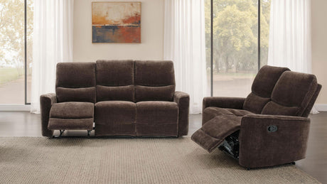 Navarro Dark Brown Chenille Upholstered Reclining Sofa from Coaster - Luna Furniture
