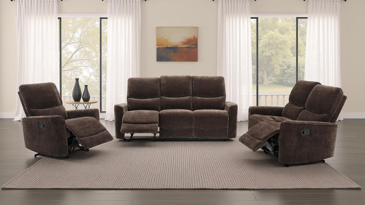 Navarro Dark Brown Chenille Upholstered Reclining Sofa from Coaster - Luna Furniture