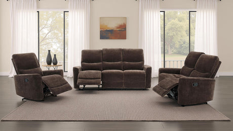 Navarro Dark Brown Chenille Upholstered Reclining Sofa from Coaster - Luna Furniture