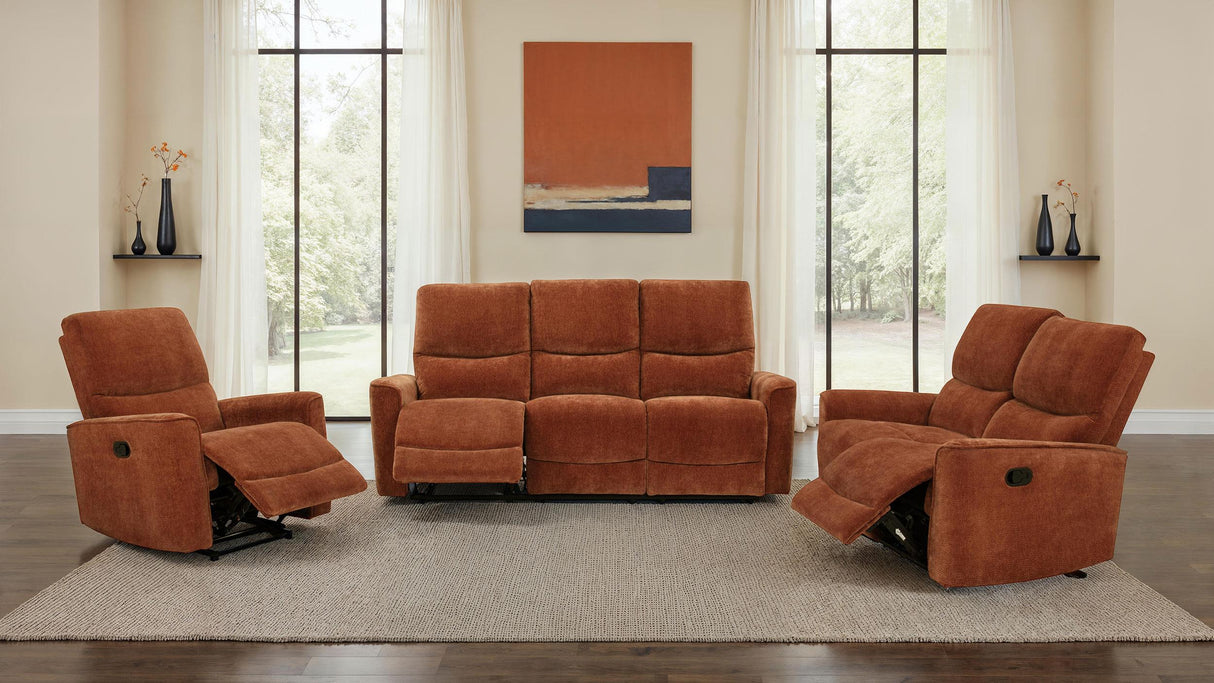Navarro Burnt Orange Chenille Upholstered Glider Recliner from Coaster - Luna Furniture