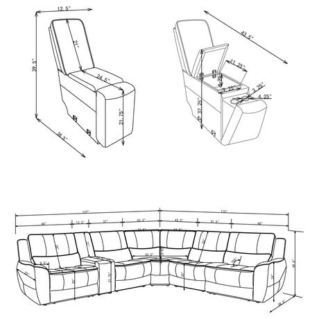 Marcell Gray Modular Sectional Console with Charging from Coaster - Luna Furniture