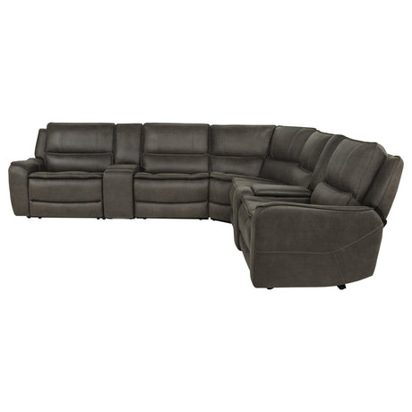 Marcell Gray 7-Piece L-Shaped Power Reclining Sectional with Dual Consoles from Coaster - Luna Furniture