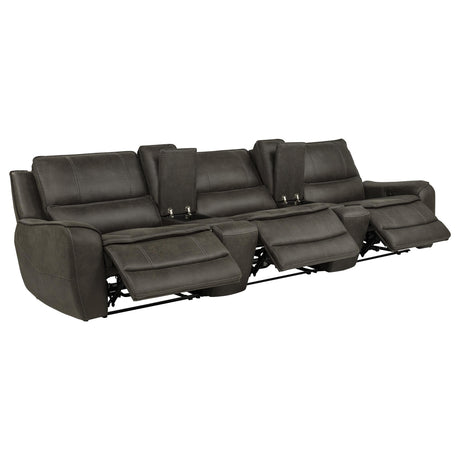 Marcell Gray 5-Piece 3-Seat Power Home Theater Seating with Dual Consoles from Coaster - Luna Furniture