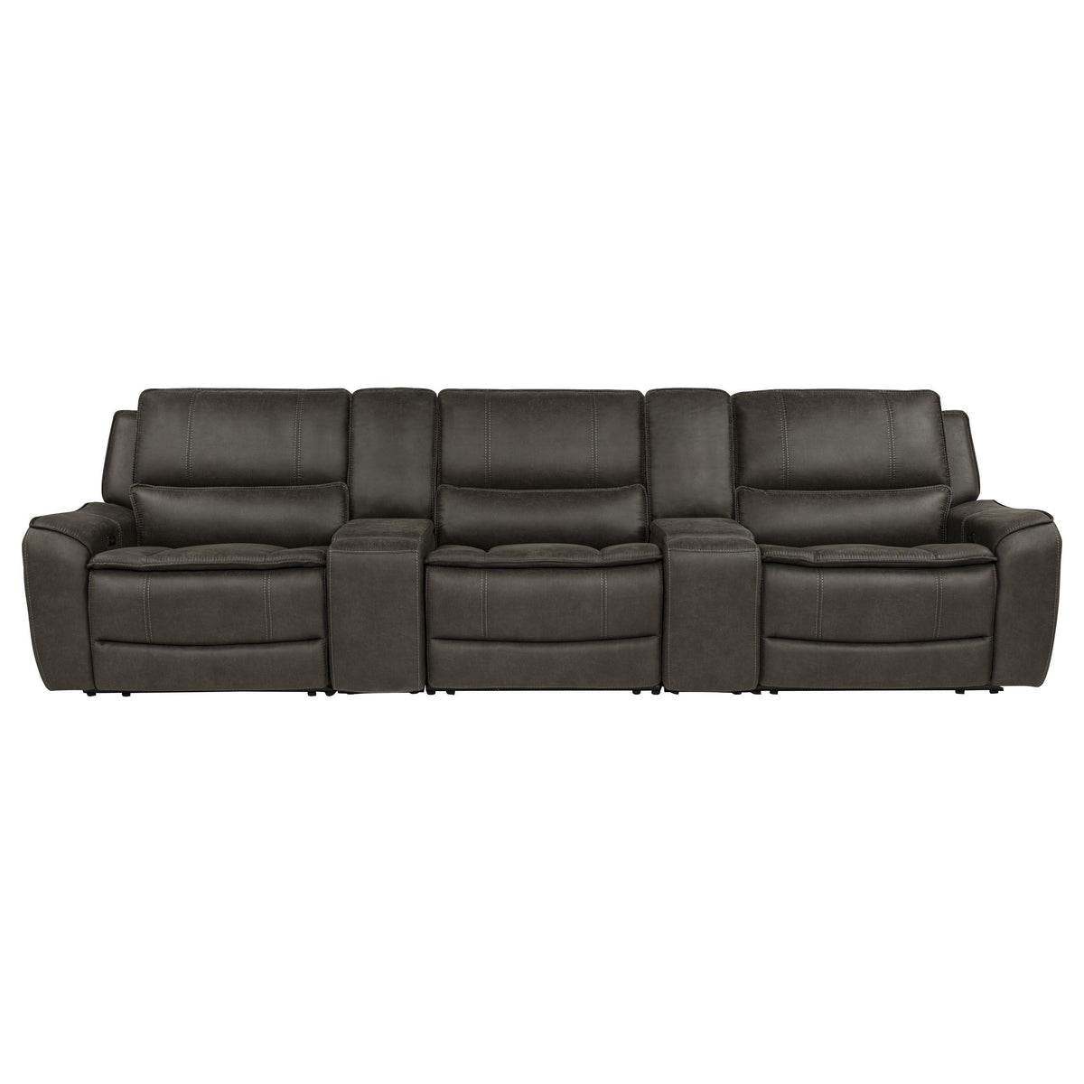 Marcell Gray 5-Piece 3-Seat Power Home Theater Seating with Dual Consoles from Coaster - Luna Furniture
