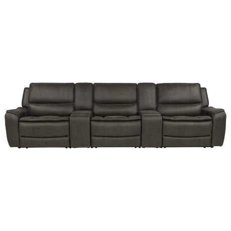 Marcell Gray 5-Piece 3-Seat Power Home Theater Seating with Dual Consoles from Coaster - Luna Furniture