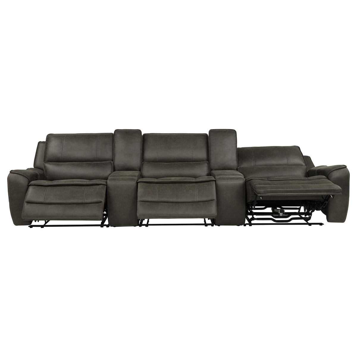Marcell Gray 5-Piece 3-Seat Power Home Theater Seating with Dual Consoles from Coaster - Luna Furniture