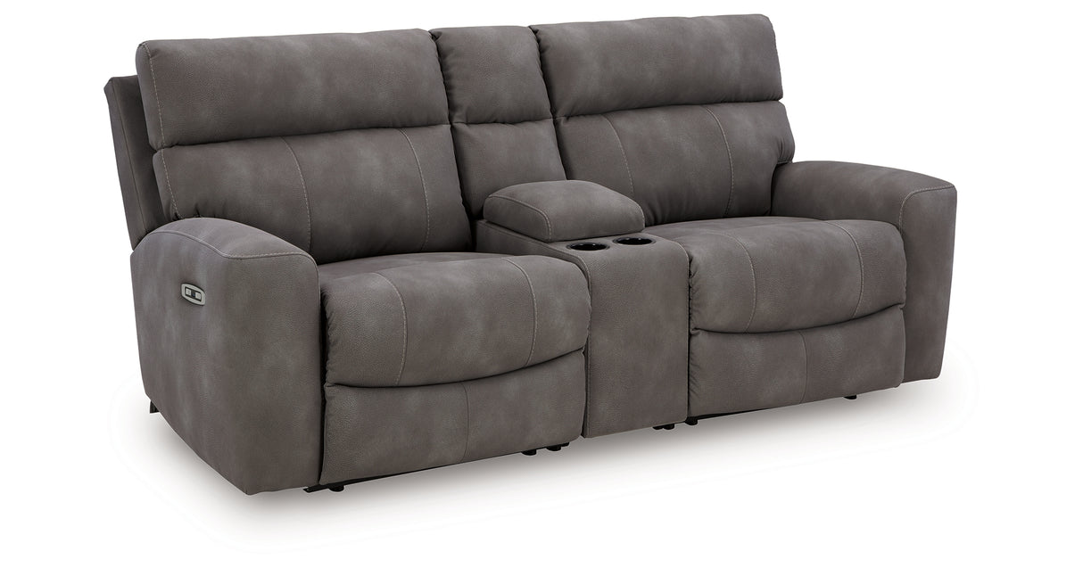 Next-Gen DuraPella Slate 3-Piece Power Reclining Sectional Loveseat with Console from Ashley Furniture - Luna Furniture