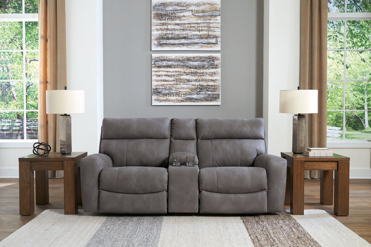 Next-Gen DuraPella Slate 3-Piece Power Reclining Sectional Loveseat with Console from Ashley - Luna Furniture