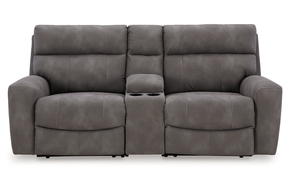 Next-Gen DuraPella Slate 3-Piece Power Reclining Sectional Loveseat with Console from Ashley - Luna Furniture