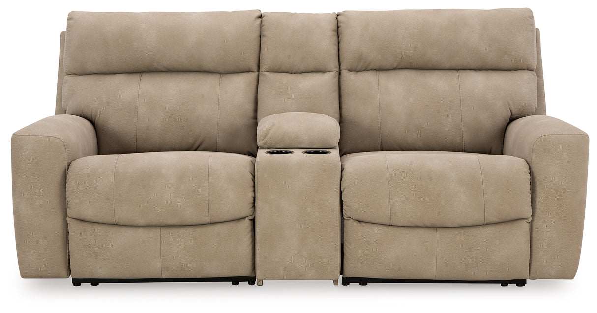 Next-Gen DuraPella Sand 3-Piece Power Reclining Sectional Loveseat with Console from Ashley - Luna Furniture
