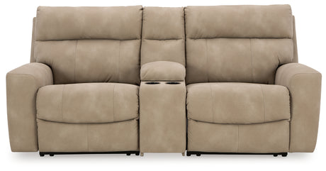 Next-Gen DuraPella Sand 3-Piece Power Reclining Sectional Loveseat with Console from Ashley - Luna Furniture