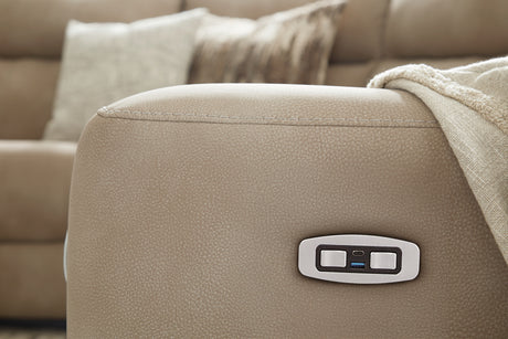 Next-Gen DuraPella Sand 3-Piece Power Reclining Sectional Loveseat with Console from Ashley Furniture - Luna Furniture