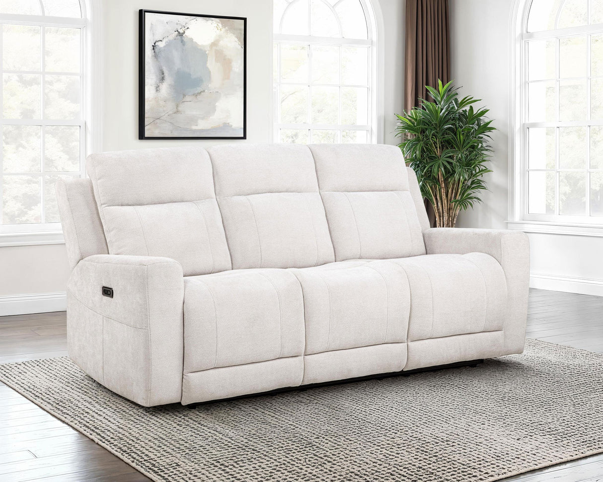 Kennett Ivory Chenille Upholstered Power Reclining Sofa from Coaster - Luna Furniture