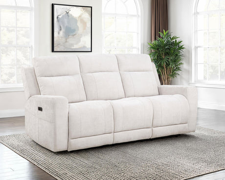 Kennett Ivory Chenille Upholstered Power Reclining Sofa from Coaster - Luna Furniture