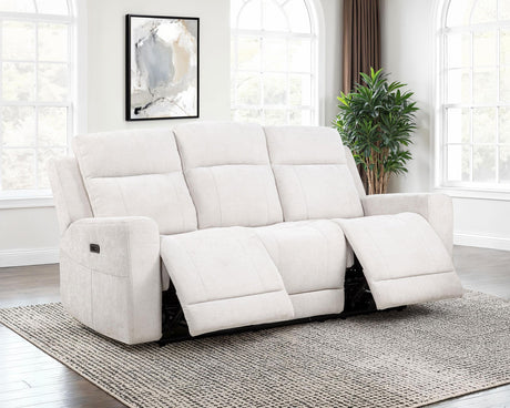 Kennett Ivory Chenille Upholstered Power Reclining Sofa from Coaster - Luna Furniture