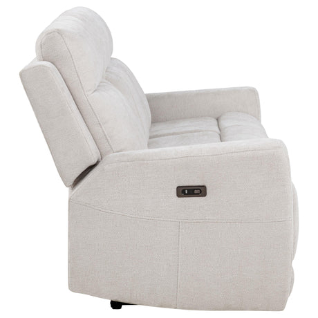 Kennett Ivory Chenille Upholstered Power Reclining Sofa from Coaster - Luna Furniture