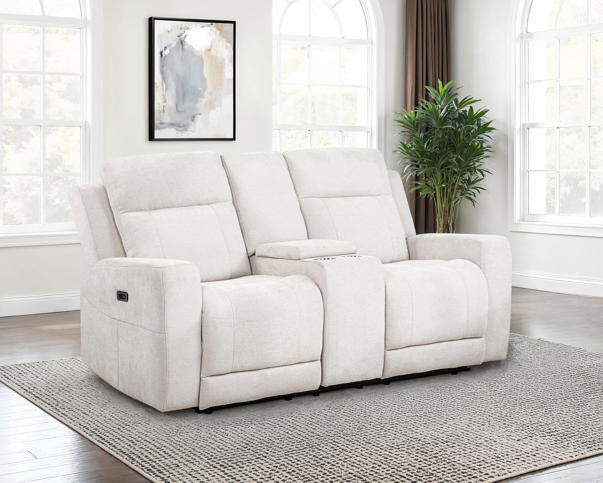 Kennett Ivory Chenille Upholstered Power Reclining Loveseat from Coaster - Luna Furniture
