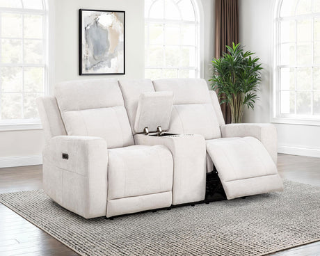 Kennett Ivory Chenille Upholstered Power Reclining Loveseat from Coaster - Luna Furniture