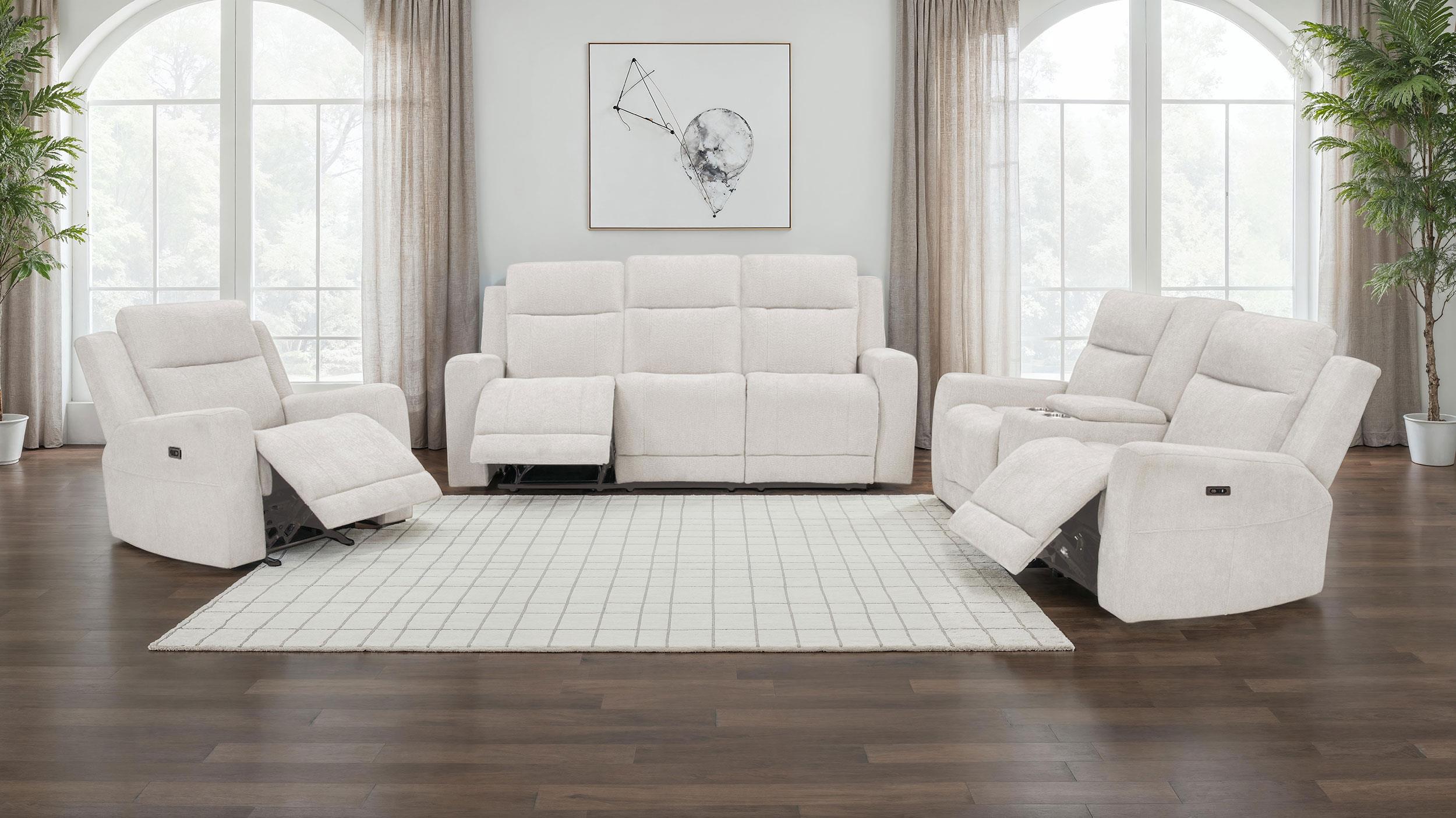 Coaster Kennett Ivory Chenille Upholstered Power Reclining