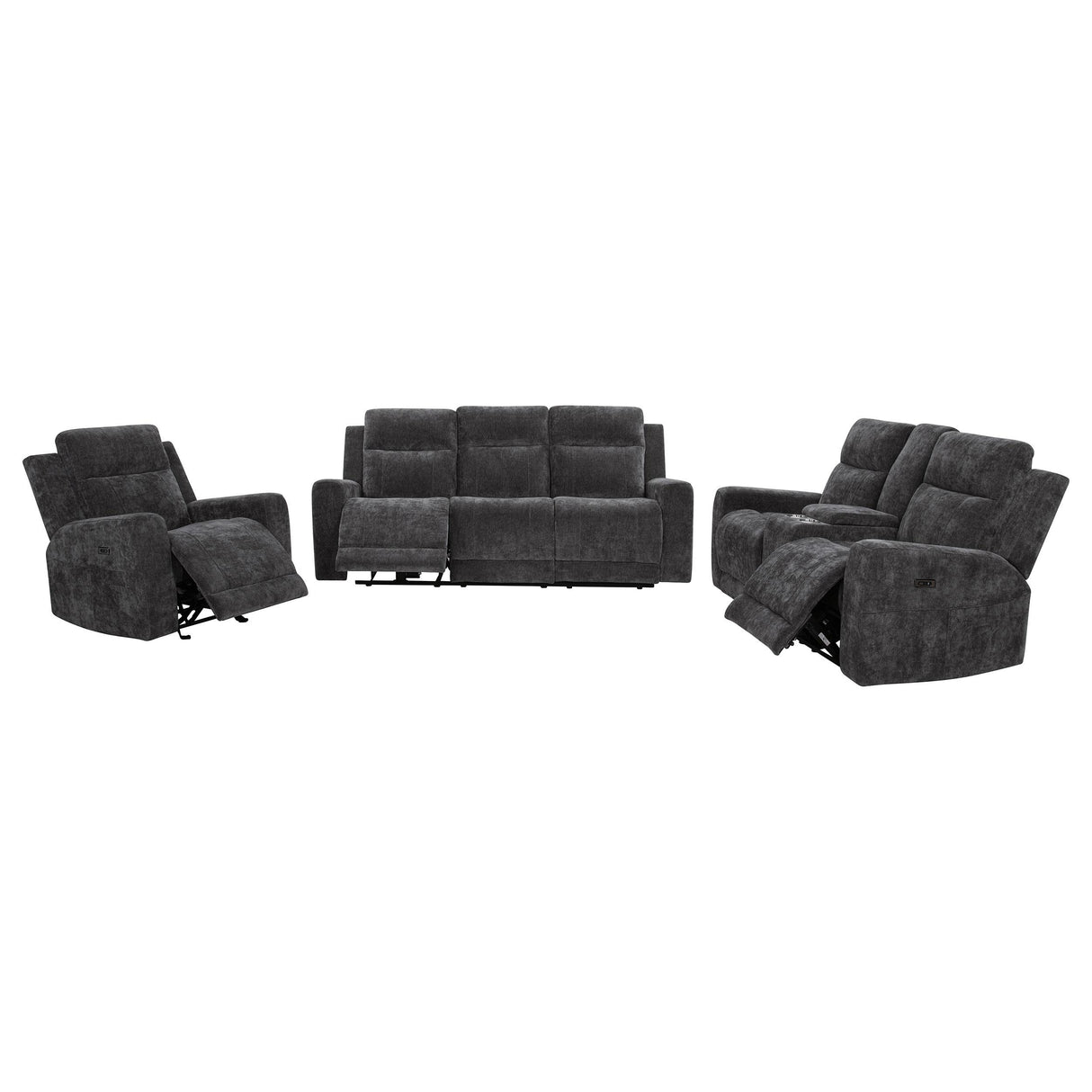 Kennett Dark Gray 3-Piece Chenille Power Reclining Living Room Set from Coaster - Luna Furniture