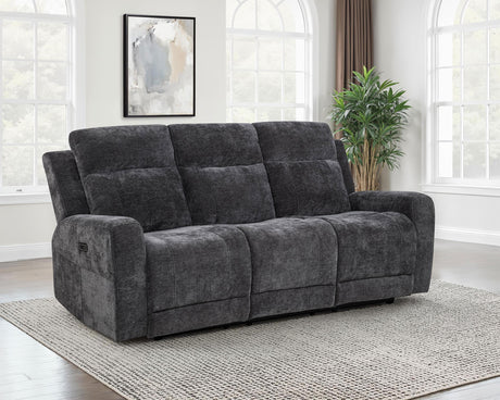 Kennett Dark Gray Chenille Upholstered Power Reclining Sofa from Coaster - Luna Furniture