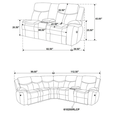 Sycamore 3-Piece Dark Gray Power Reclining Sectional from Coaster - Luna Furniture