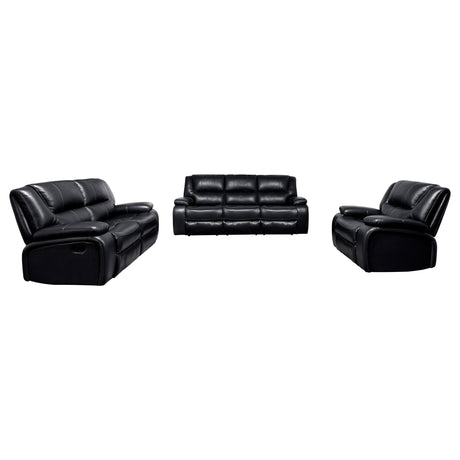 Camila Black 3-Piece Upholstered Motion Reclining Sofa Set from Coaster - Luna Furniture