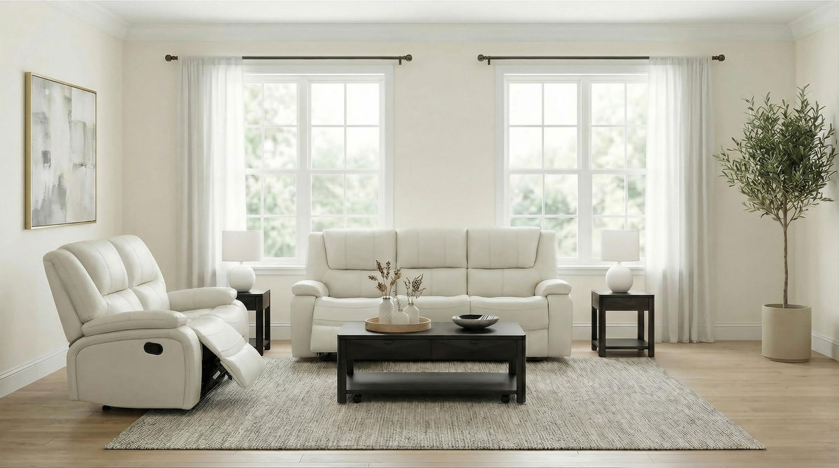 Camila White 2-piece Upholstered Reclining Sofa Set from Coaster - Luna Furniture