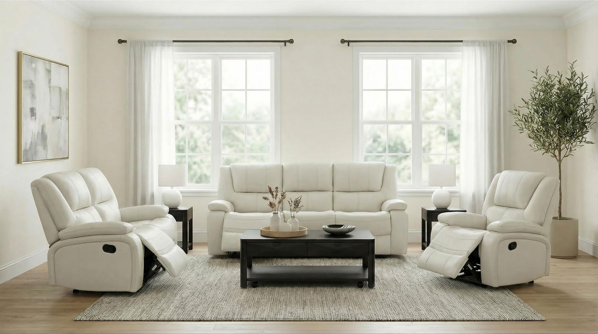 Camila White 3-piece Upholstered Reclining Sofa Set from Coaster - Luna Furniture