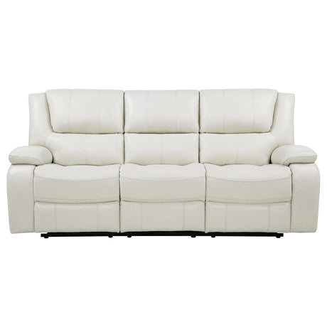 Camila White Upholstered Motion Reclining Sofa from Coaster - Luna Furniture