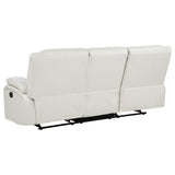 Camila White Upholstered Motion Reclining Sofa from Coaster - Luna Furniture