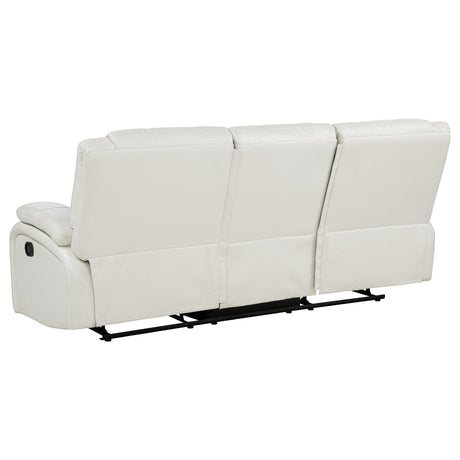 Camila White Upholstered Motion Reclining Sofa from Coaster - Luna Furniture