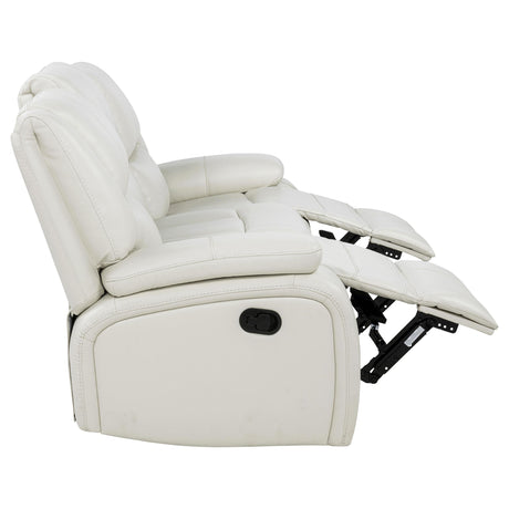 Camila White Upholstered Motion Reclining Sofa from Coaster - Luna Furniture