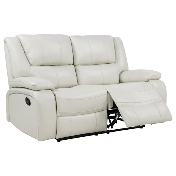 Camila White Upholstered Motion Reclining Loveseat