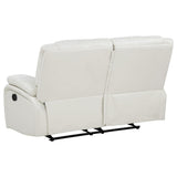 Camila White Upholstered Motion Reclining Loveseat from Coaster - Luna Furniture