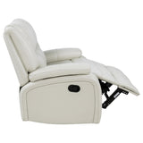 Camila White Upholstered Motion Reclining Loveseat from Coaster - Luna Furniture