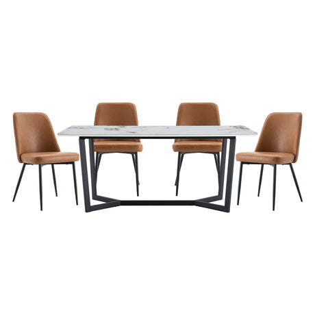 Veneto Brown/Black 5-Piece Faux Marble Top Dining Set from Homelegance - Luna Furniture