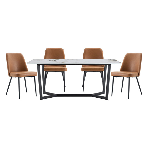 Veneto Brown/Black 5-Piece Faux Marble Top Dining Set