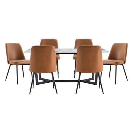 Veneto Brown/Black 7-Piece Faux Marble Top Dining Set from Homelegance - Luna Furniture