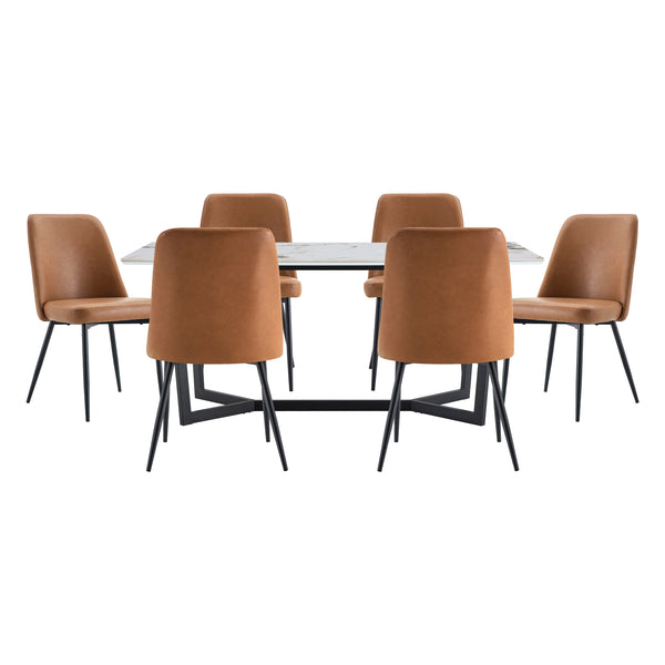 Veneto Brown/Black 7-Piece Faux Marble Top Dining Set