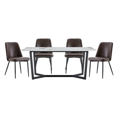 Veneto Dark Brown/Black 5-Piece Faux Marble Top Dining Set from Homelegance - Luna Furniture