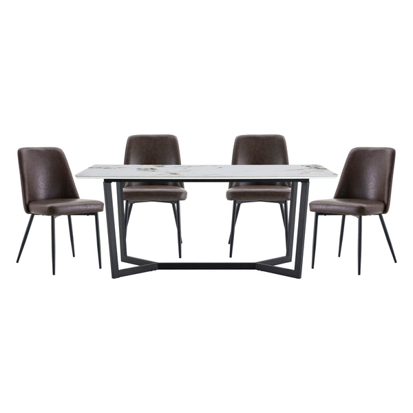 Veneto Dark Brown/Black 5-Piece Faux Marble Top Dining Set