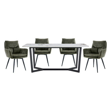 Veneto Green/Black 5-Piece Faux Marble Top Dining Set from Homelegance - Luna Furniture