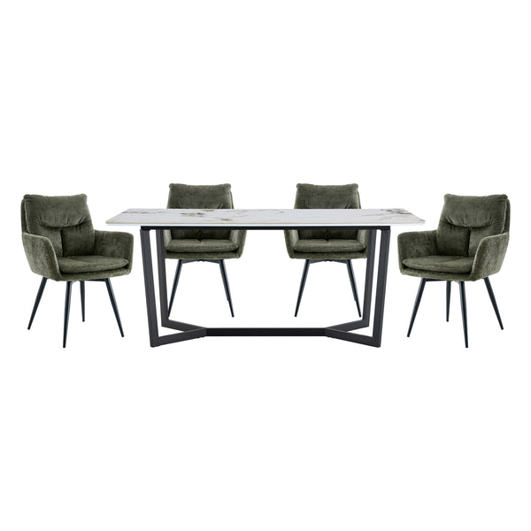 Veneto Green/Black 5-Piece Faux Marble Top Dining Set