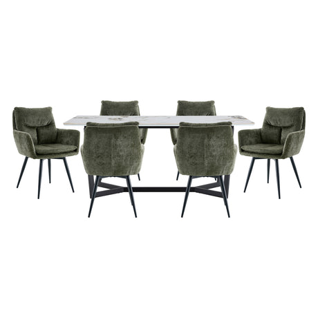 Veneto Green/Black 7-Piece Faux Marble Top Dining Set from Homelegance - Luna Furniture