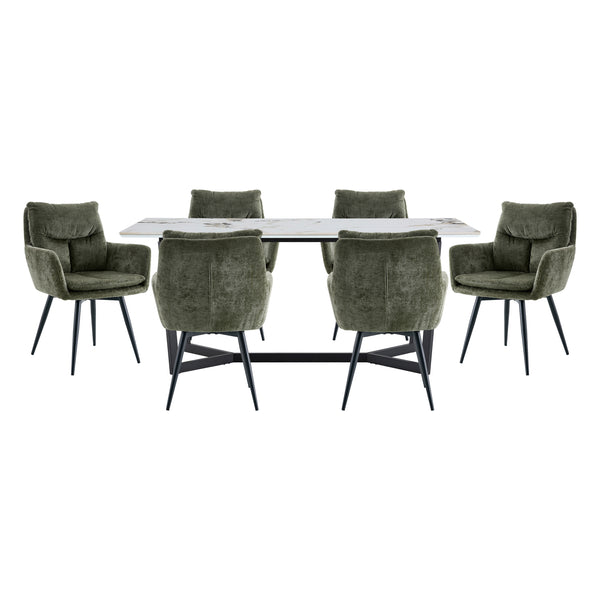 Veneto Green/Black 7-Piece Faux Marble Top Dining Set