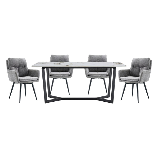 Veneto Gray/Black 5-Piece Faux Marble Top Dining Set
