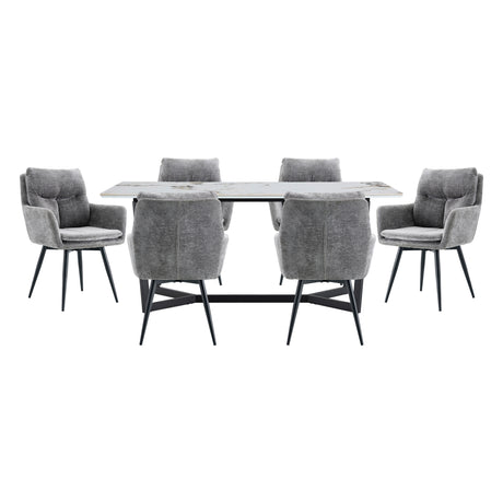 Veneto Gray/Black 7-Piece Faux Marble Top Dining Set from Homelegance - Luna Furniture