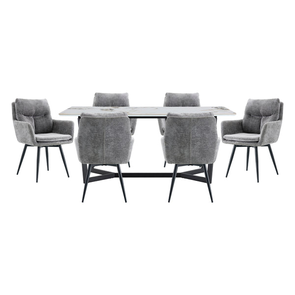 Veneto Gray/Black 7-Piece Faux Marble Top Dining Set