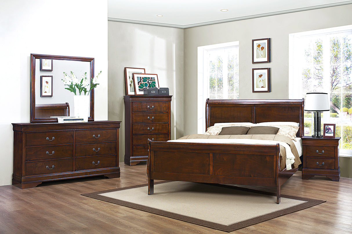 Mayville Brown Cherry 4-Piece Bedroom Set (Queen Bed, Nightstand, Dresser, Mirror) from Homelegance - Luna Furniture